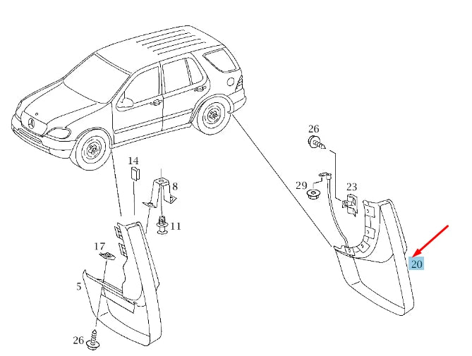 NEW MERCEDES-BENZ ML W163 REAR RIGHT MUDGUARD FLAP A1638900278 ORIGINAL