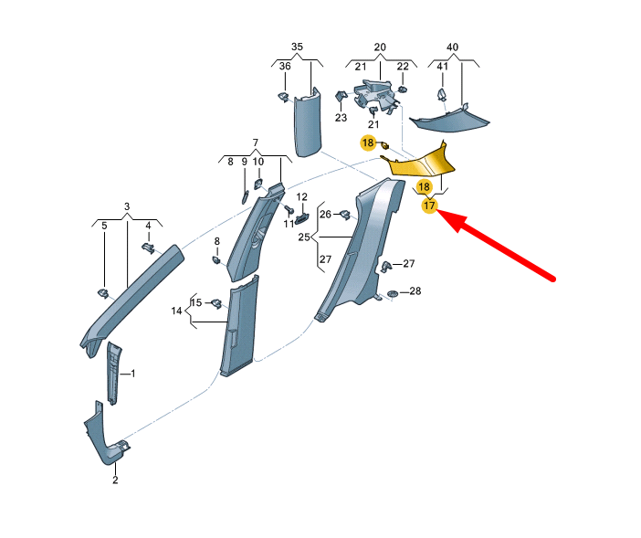 NEW VOLKSWAGEN ARTEON 3H7 REAR LEFT C-PILLAR TRIM 3G886724182V ORIGINAL