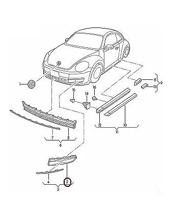 NEW VW BEETLE A5 FRONT BUMPER RIGHT GRILLE 5C5853666C 9B9 ORIGINAL