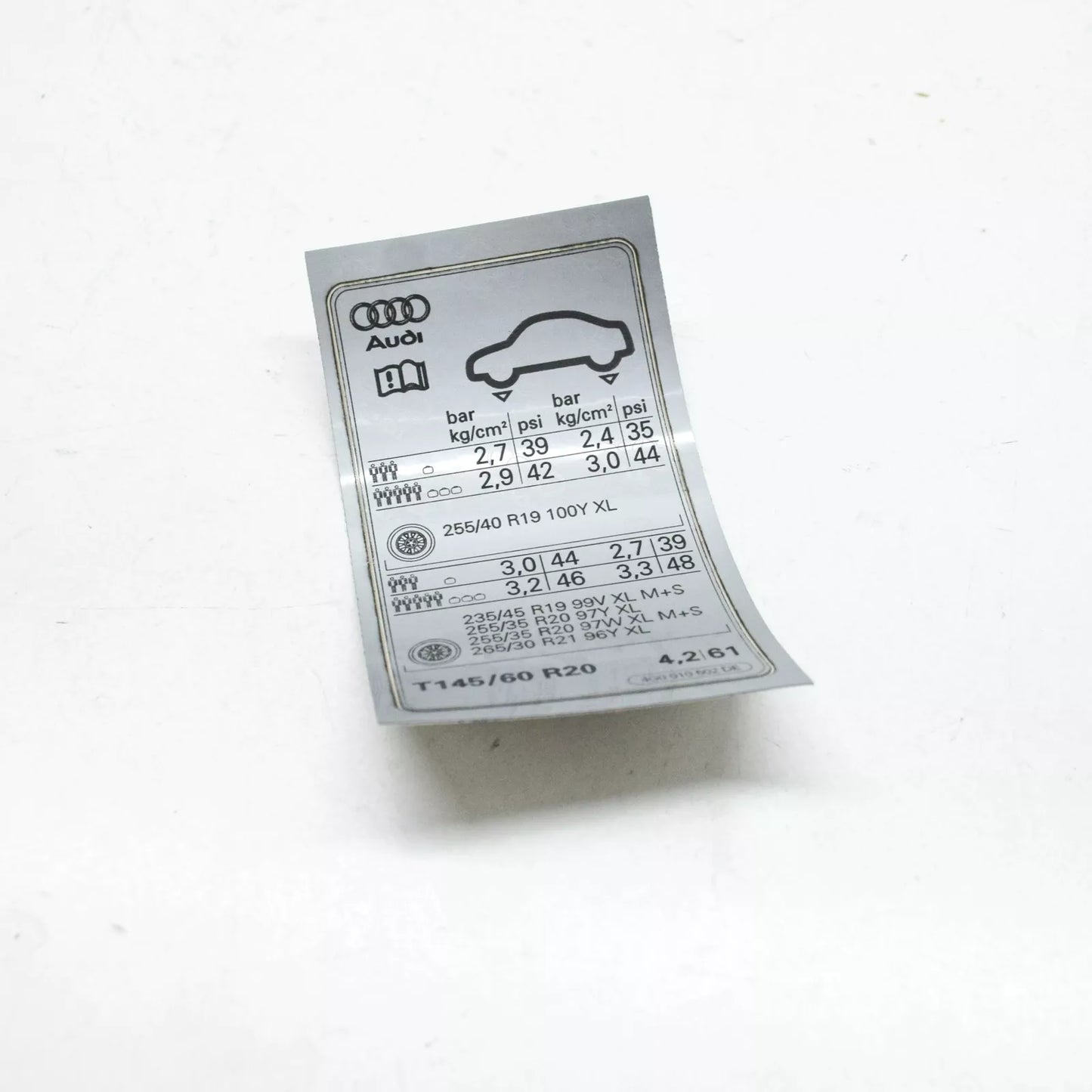 NEW AUDI A6 AVANT C7 TYRE INFLATION PRESSURE LABEL 4G0010502DE ORIGINAL