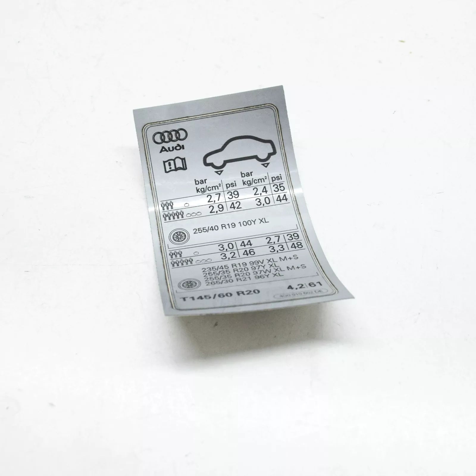 NEW AUDI A6 AVANT C7 TYRE INFLATION PRESSURE LABEL 4G0010502DE ORIGINAL