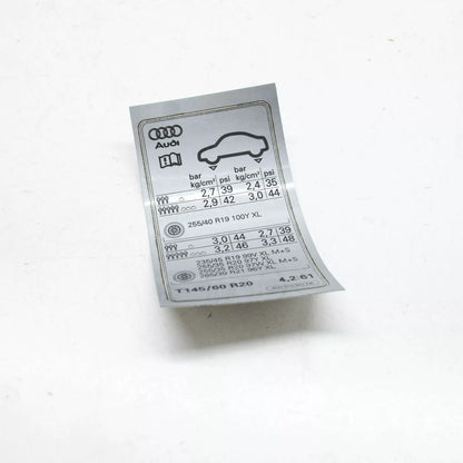 NEW AUDI A6 AVANT C7 TYRE INFLATION PRESSURE LABEL 4G0010502DE ORIGINAL