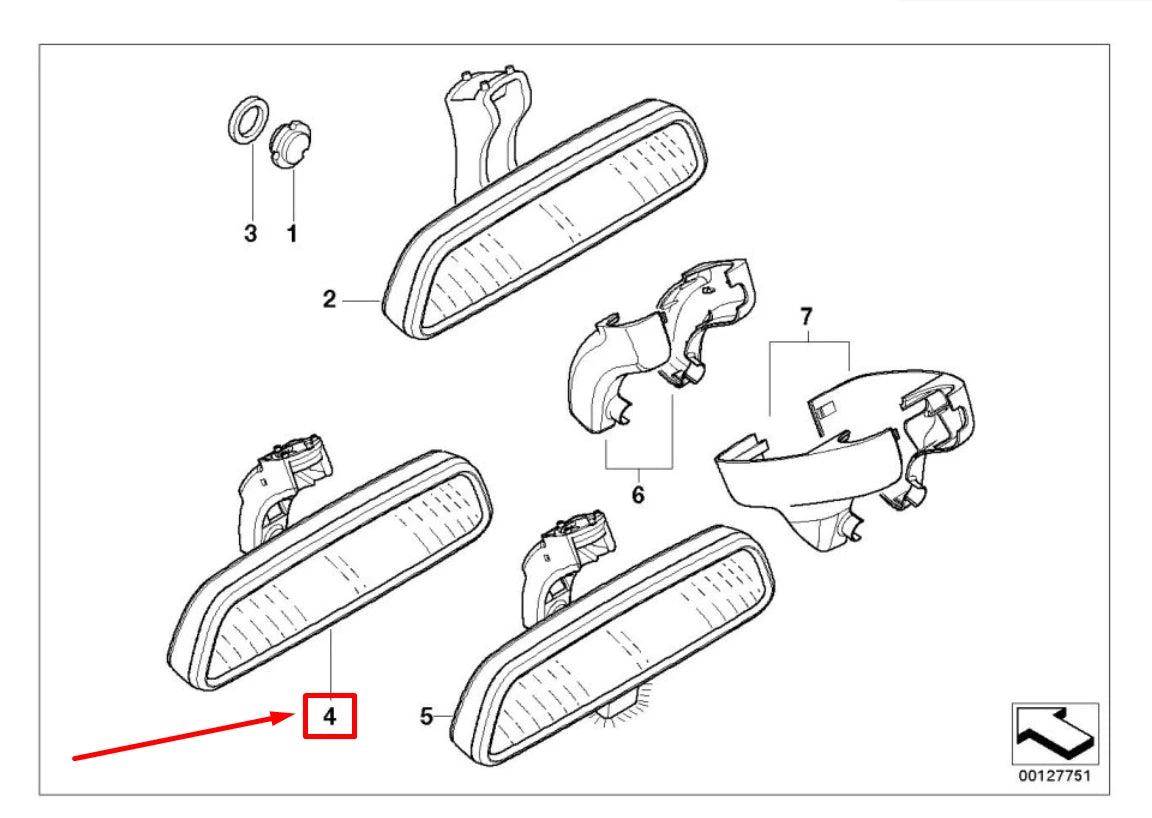 NEW BMW 7 E38 INTERIOR REAR VIEW MIRROR 51169218046 9218046 ORIGINAL