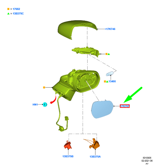 new ford puma front left door mirror glass lhd 2529893 l1tb-17k741-ec original