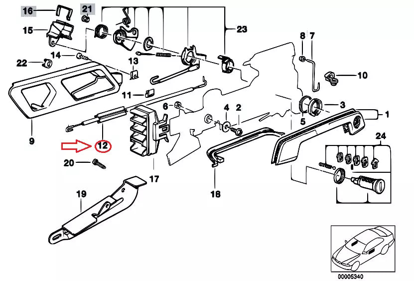 NEW BMW 5 E34 FRONT LEFT DOOR CABLE 51218148619 ORIGINAL