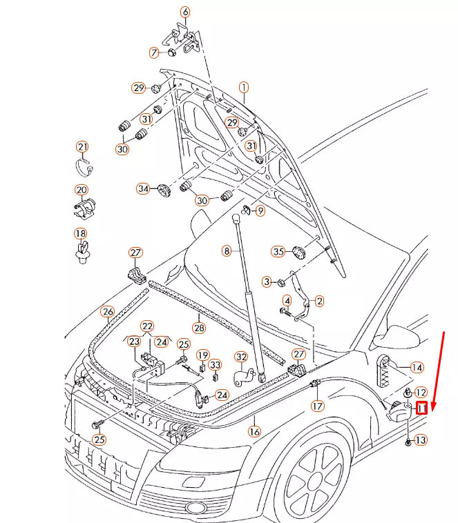 NEW AUDI A6 C6 BONNET RELEASE HANDLE BRACKET LHD 4F1823633B ORIGINAL