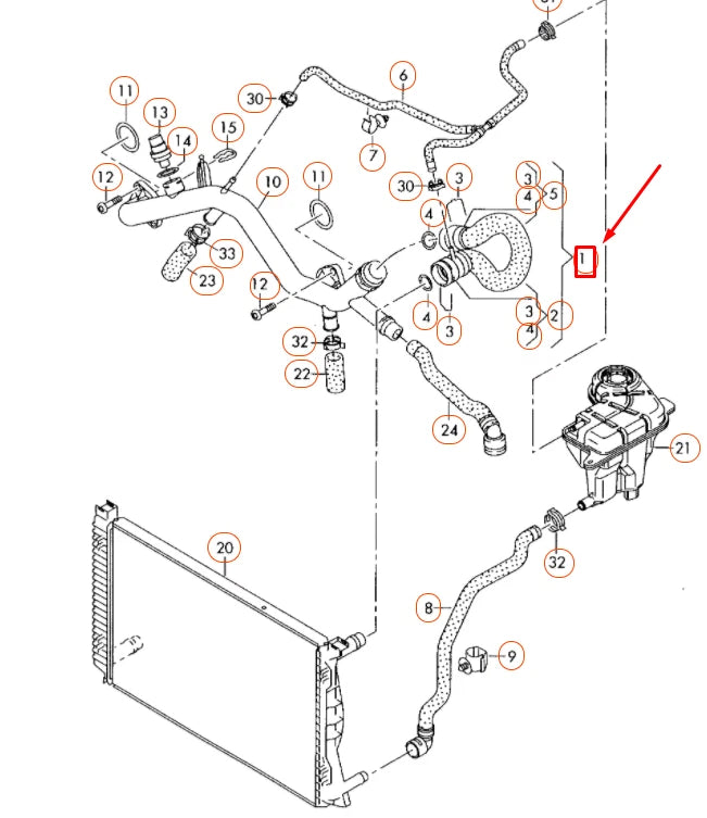 NEW AUDI A6 C6 UPPER RADIATOR COOLANT HOSE 4F0121101F