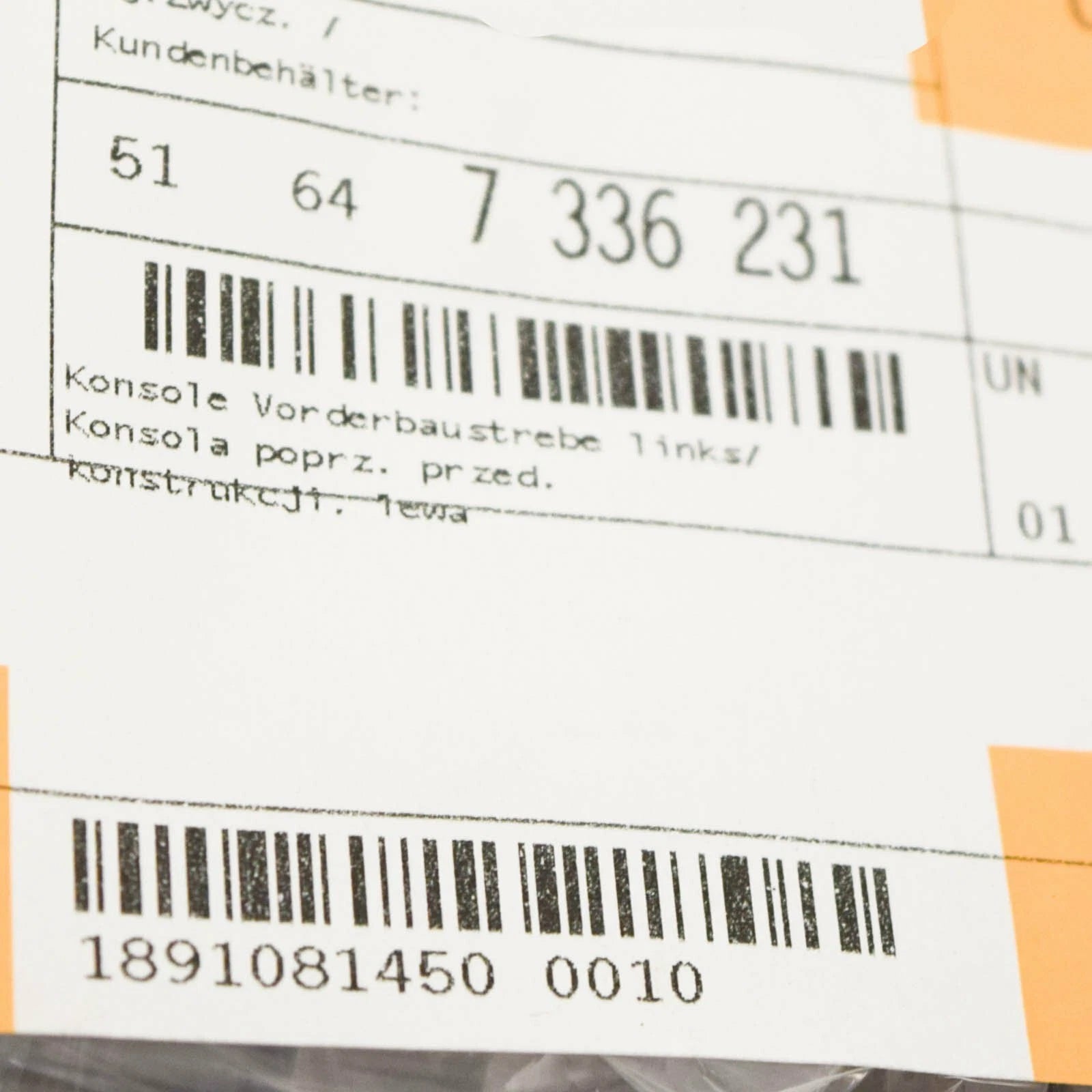 NEW BMW I8 I12 FRONT LEFT HEADLIGHT BRACE BRACKET 51647336231 ORIGINAL