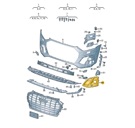 NEW AUDI Q5 FY 80A FRONT BUMPER RIGHT GRILLE 80A807680AGBMT