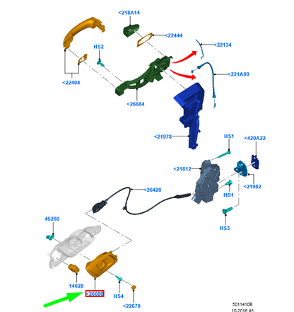 new ford ranger t6 mk1 right front inner door opening handle 1800435 original