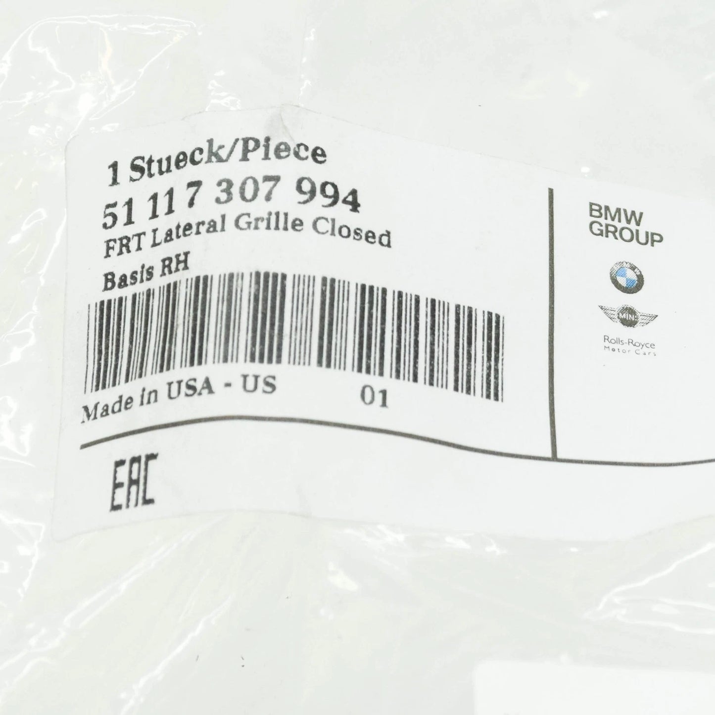 NEW BMW X5 F15 FRONT BUMPER RIGHT GRILLE 51117307994 7307994 2015 ORIGINAL