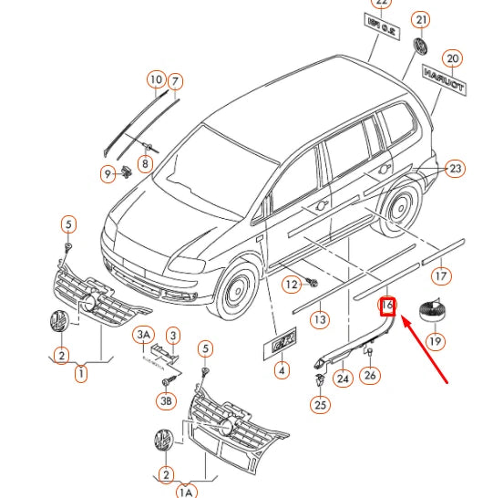 NEW VW TOURAN 1T FRONT RIGHT DOOR PROTECTIVE STRIP 1T0853516E9B9 ORIGINAL