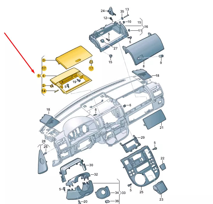 NEW VW TRANSPORTER T5 DASH CENTRE STOWAGE COMPARTMENT LHD 7E5857922J81U ORIGINAL