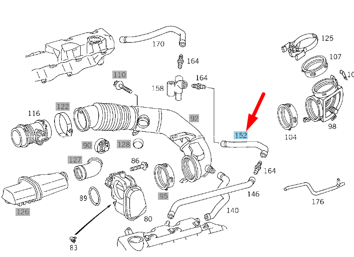 new mercedes-benz sl r129 engine breather hose a1120180282 original
