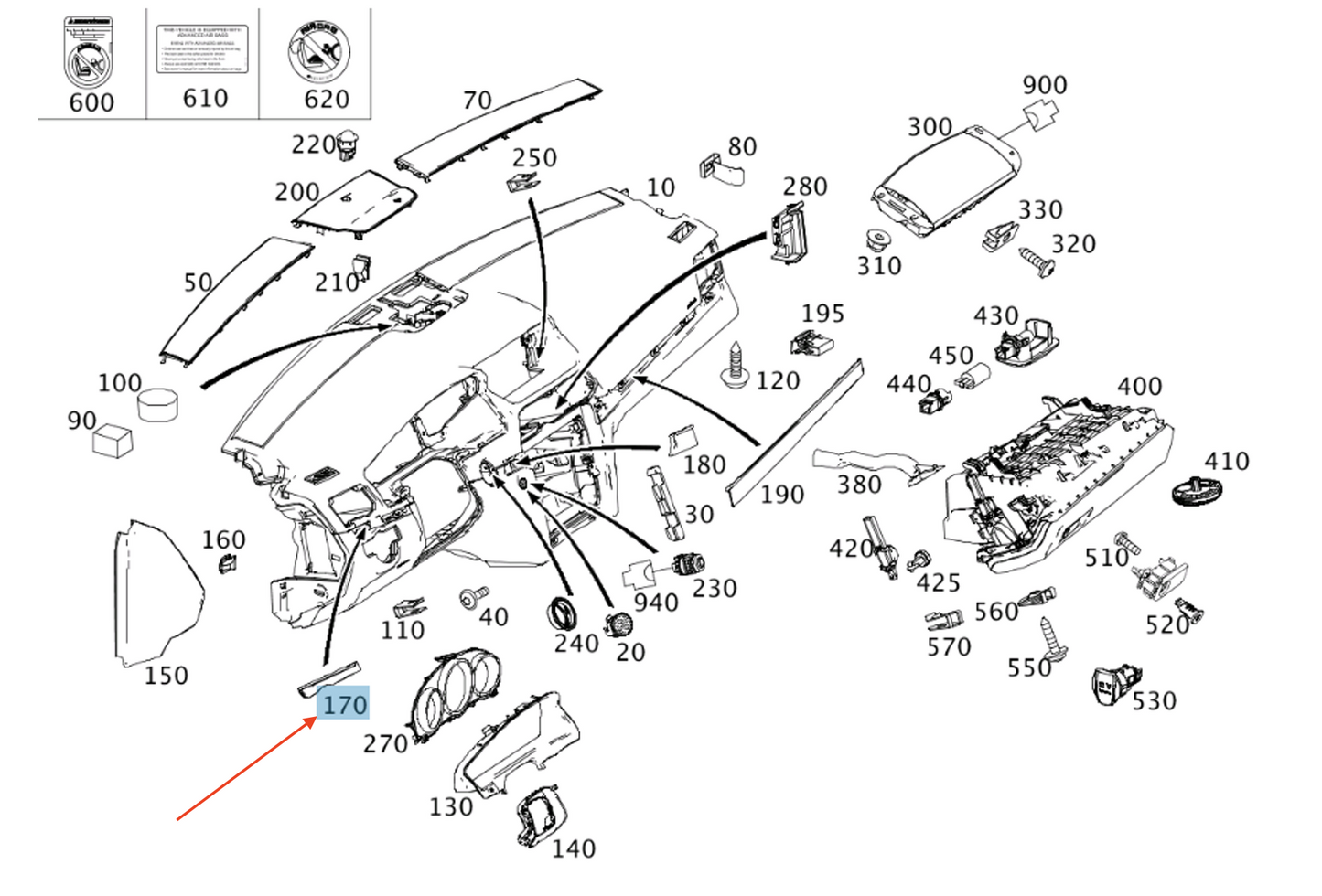 new mb e coupe c207 front instrument panel trim bar left lhd a2076801871