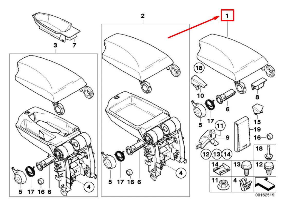 NEW BMW 1 E88 CENTER CONSOLE ARMREST LEATHER COVER 51169202350 9202350 ORIGINAL