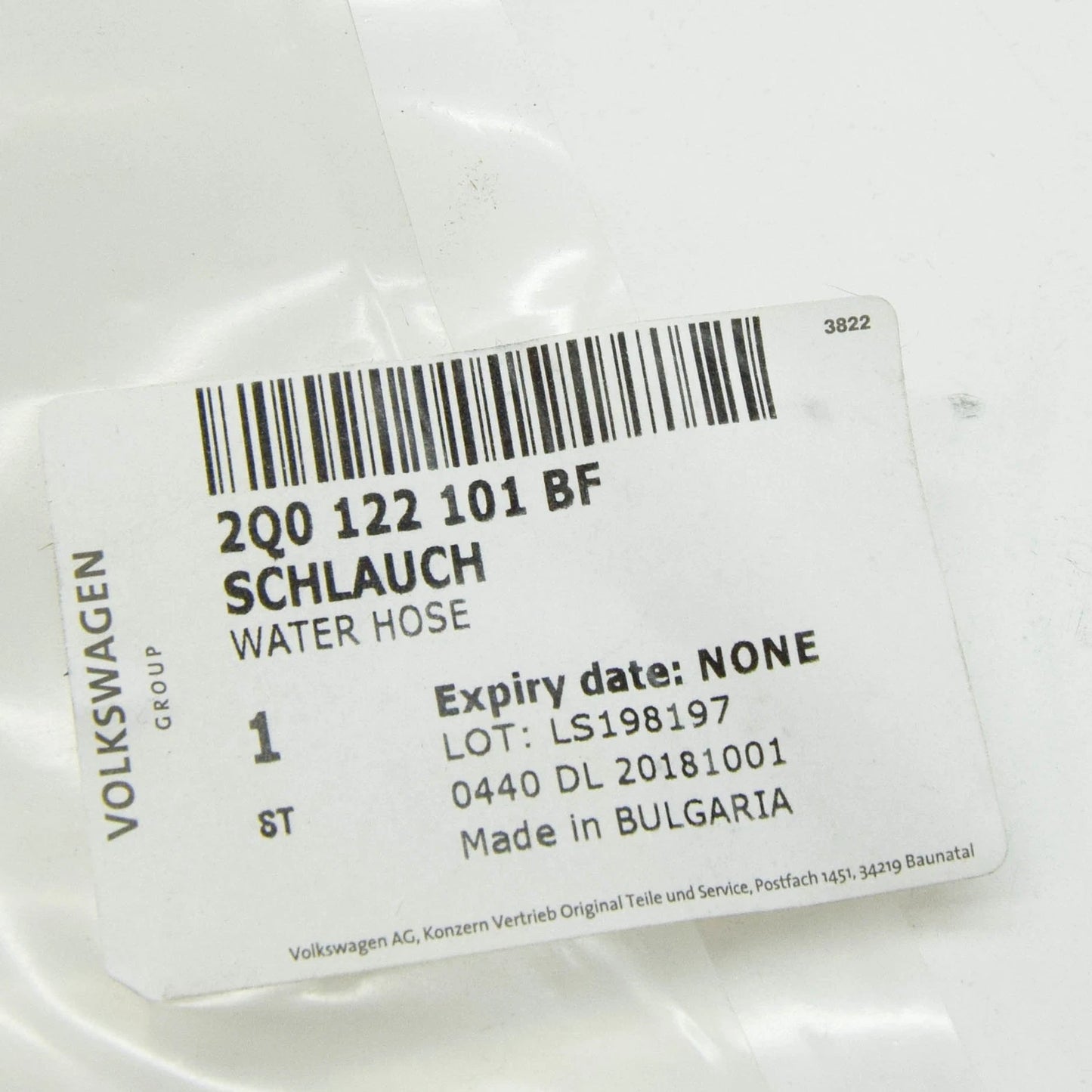 NEW AUDI A1 SPORTBACK GB WATER COOLANT HOSE 2Q0122101BF ORIGINAL