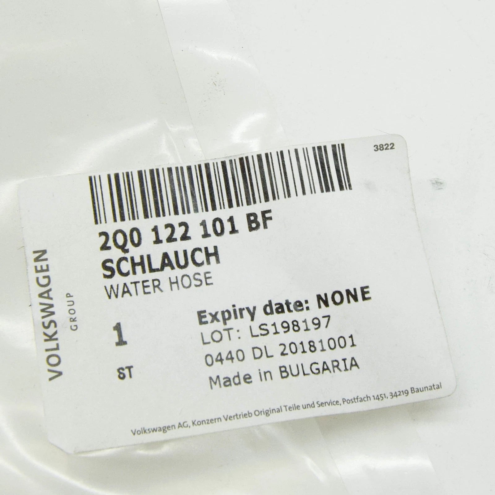 NEW AUDI A1 SPORTBACK GB WATER COOLANT HOSE 2Q0122101BF ORIGINAL