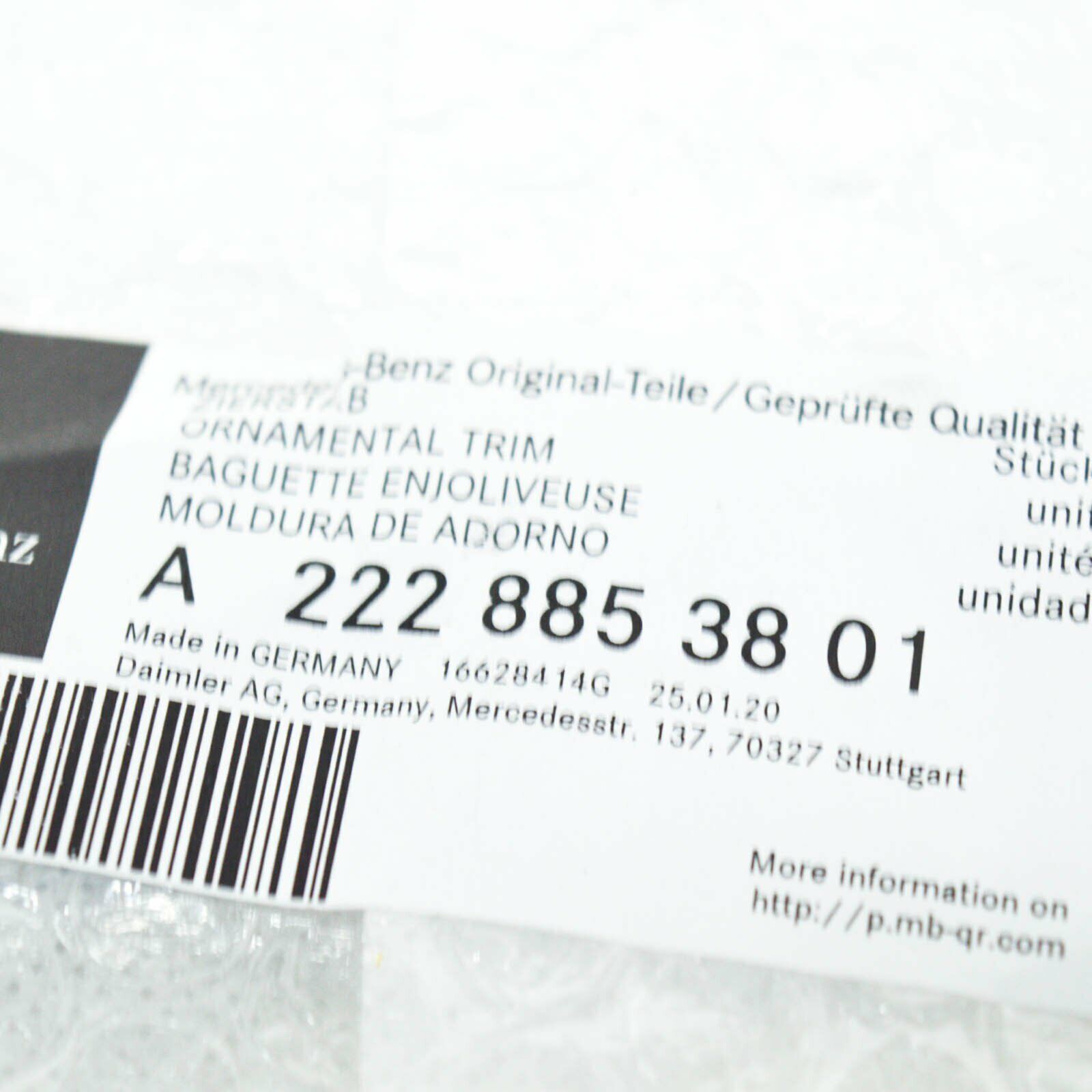 NEW MERCEDES-BENZ S-CLASS W222 FRONT BUMPER RIGHT TOP TRIM A2228853801 ORIGINAL