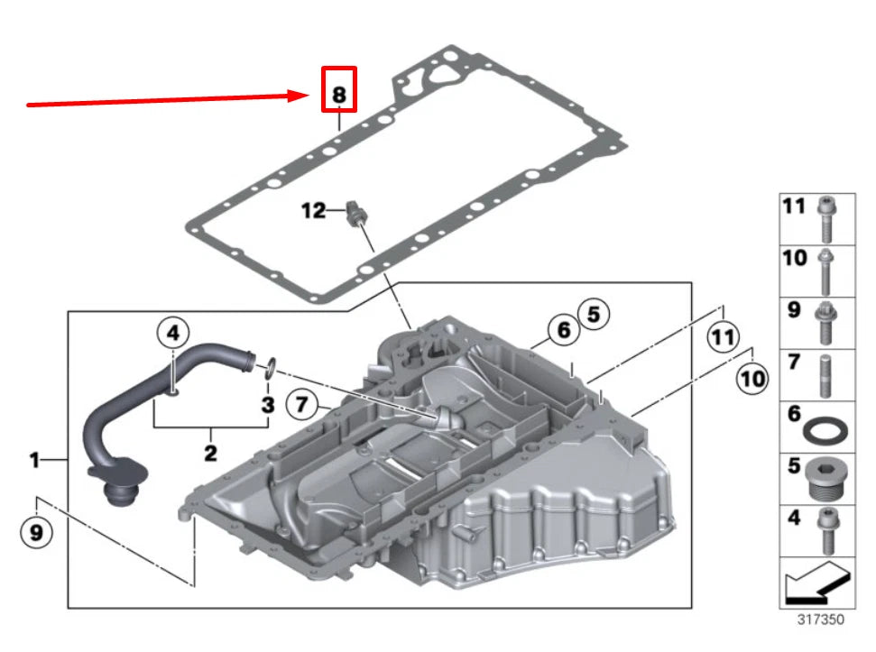 NEW BMW 5 F10 UPPER ENGINE OIL PAN GASKET 11137843145 7843145 ORIGINAL