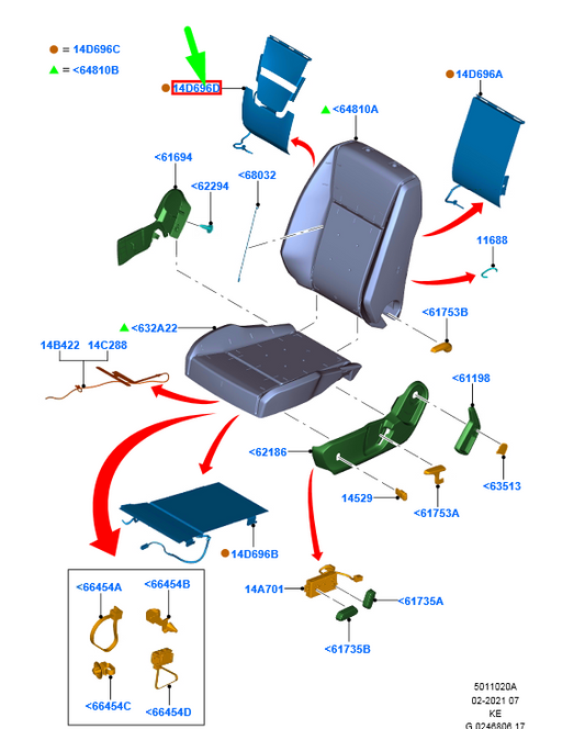new ford ranger t6 mk1 front seat heating element assy 1923265 original