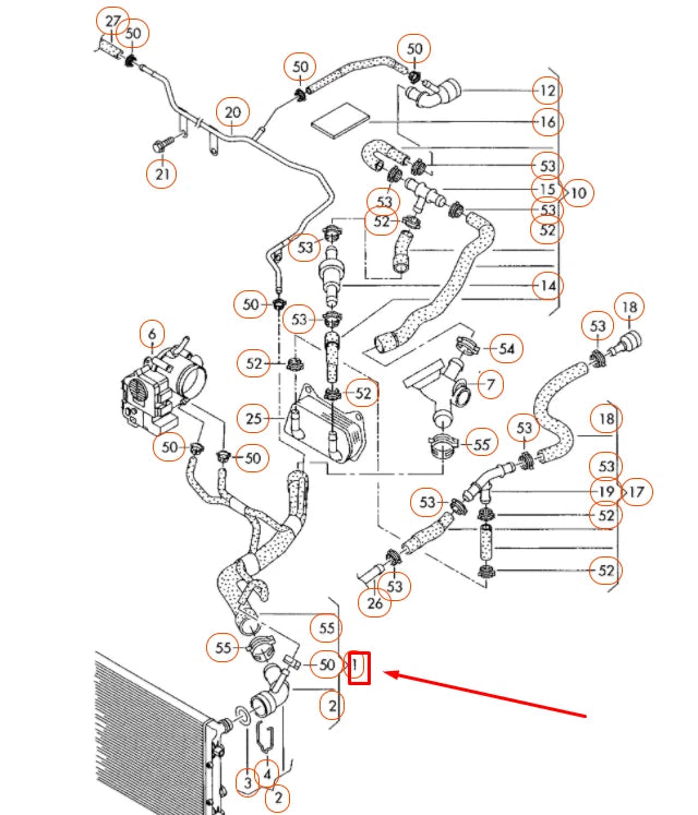 NEW VOLKSWAGEN GOLF MK6 UPPER FEED RADIATOR COOLANT HOSE 1K0122101FD ORIGINAL