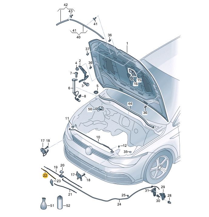 new volkswagen golf mk8 front right bonnet hood lock cable 5h0823530 original