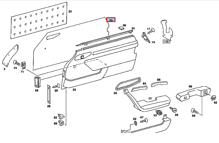 NEW MERCEDES-BENZ SL COUPE C107 FRONT DOOR PANELING SEAL A1077270087 ORIGINAL