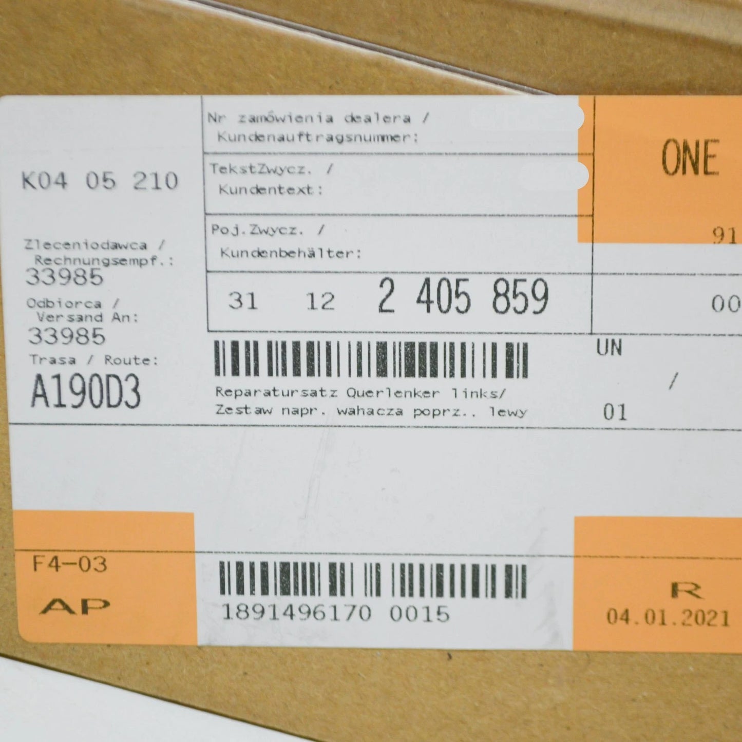 NEW BMW 1 E81 FRONT LEFT WISHBONE VALUE LINE REPAIR KIT 31122405859 ORIGINAL