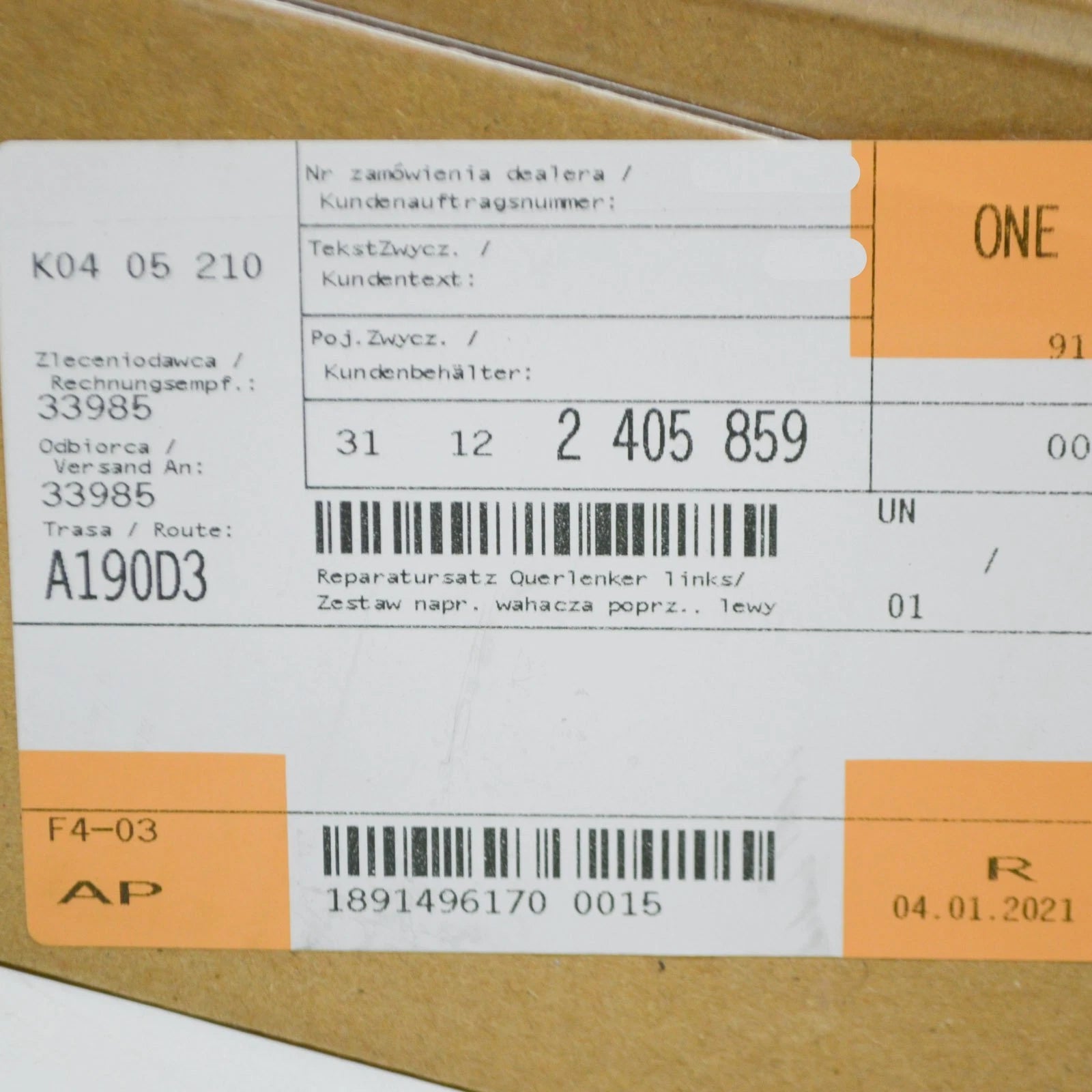 NEW BMW 1 E81 FRONT LEFT WISHBONE VALUE LINE REPAIR KIT 31122405859 ORIGINAL