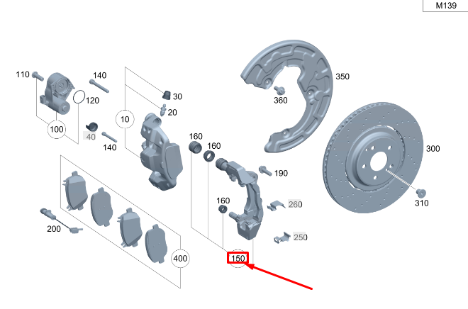 new mercedes-benz w206 c43 amg rear lh brake caliper carrier a2234234300