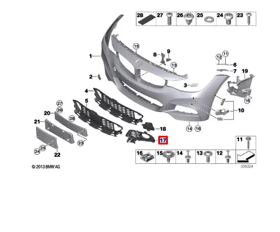 NEW BMW 3 GRAN TURISMO F34 M FRONT RIGHT BUMPER GRILLE 51118057324 ORIGINAL