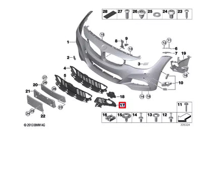 NEW BMW 3 GRAN TURISMO F34 M FRONT RIGHT BUMPER GRILLE 51118057324 ORIGINAL