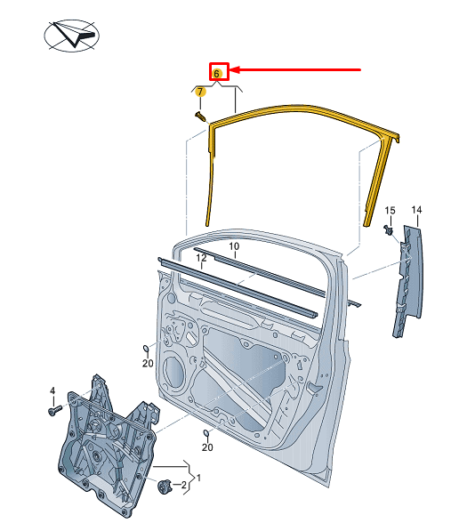 new vw golf cd mk8 front right door window guide 5h4837440b5ap original