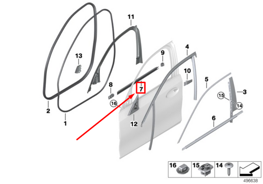 new bmw 3 g20 front right inside door channel sealing 7407420 51337407420