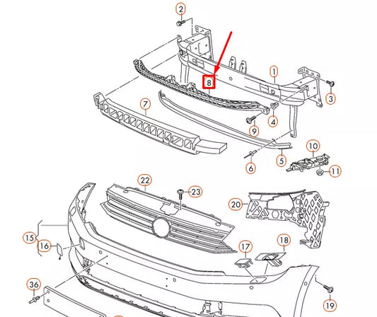 NEW VW PASSAT VARIANT B8 FRONT BUMPER MOUNT BRACKET 3G0807889
