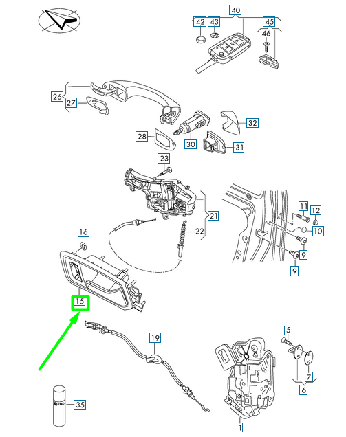new vw tiguan ad mk2 front left internal handle lhd 5nb837019gevo original