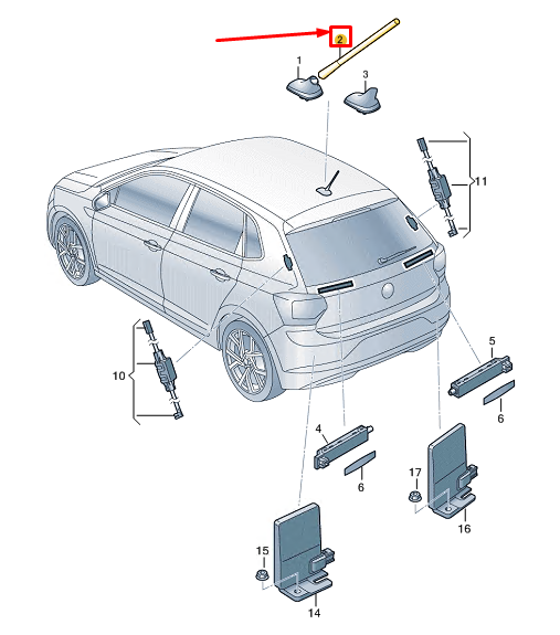 new vw polo aw mk6 antenna rod 6c0035849n original