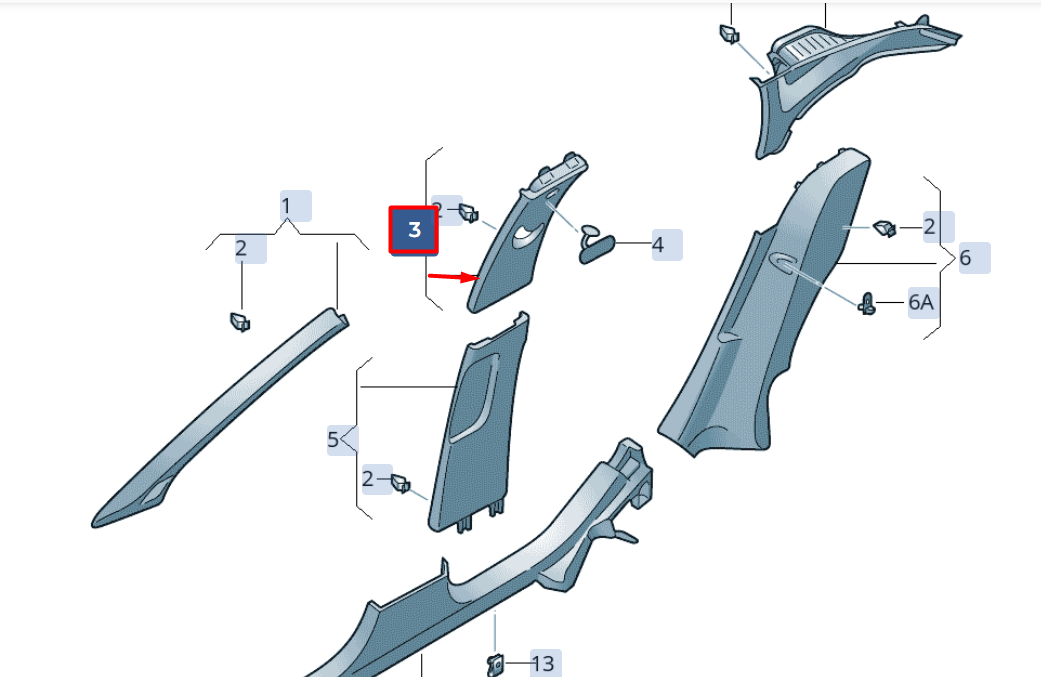 new seat ibiza v kj1 upper right side b pillar trim 6f0867244y20 original