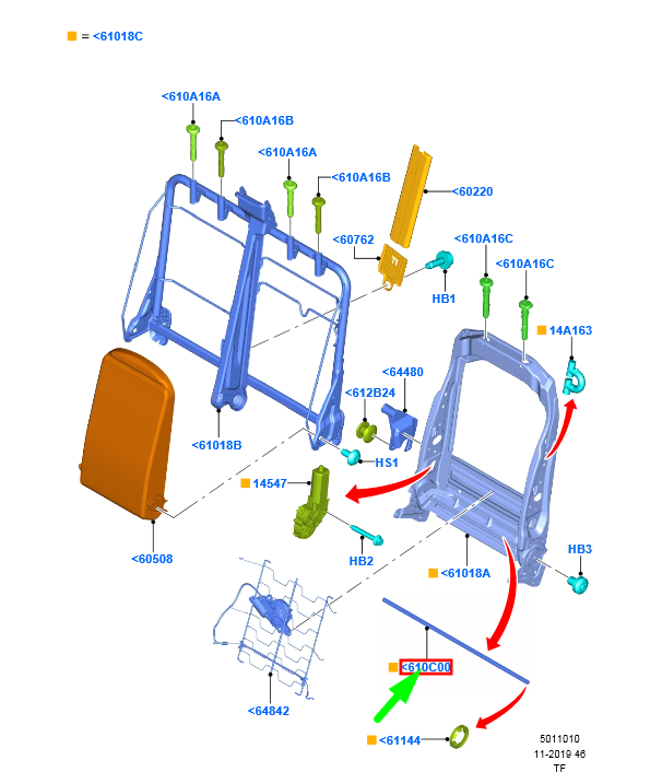 new ford transit custom mk1 front left seat back actuator lhd 1811290 original