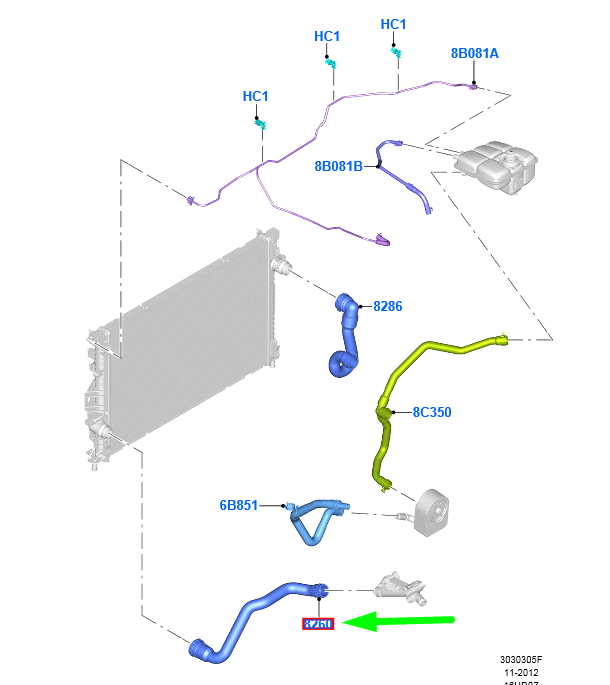 new ford kuga mk2 c520 radiator bottom hose 1789175 bv61-8260-de original