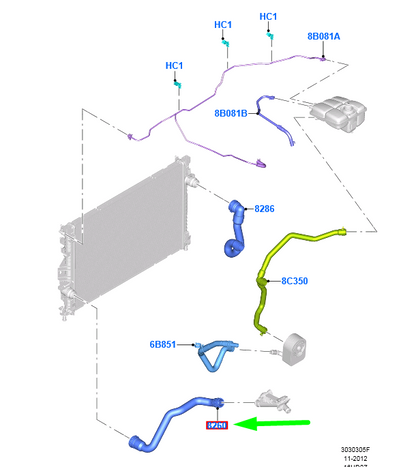 new ford kuga mk2 c520 radiator bottom hose 1789175 bv61-8260-de original