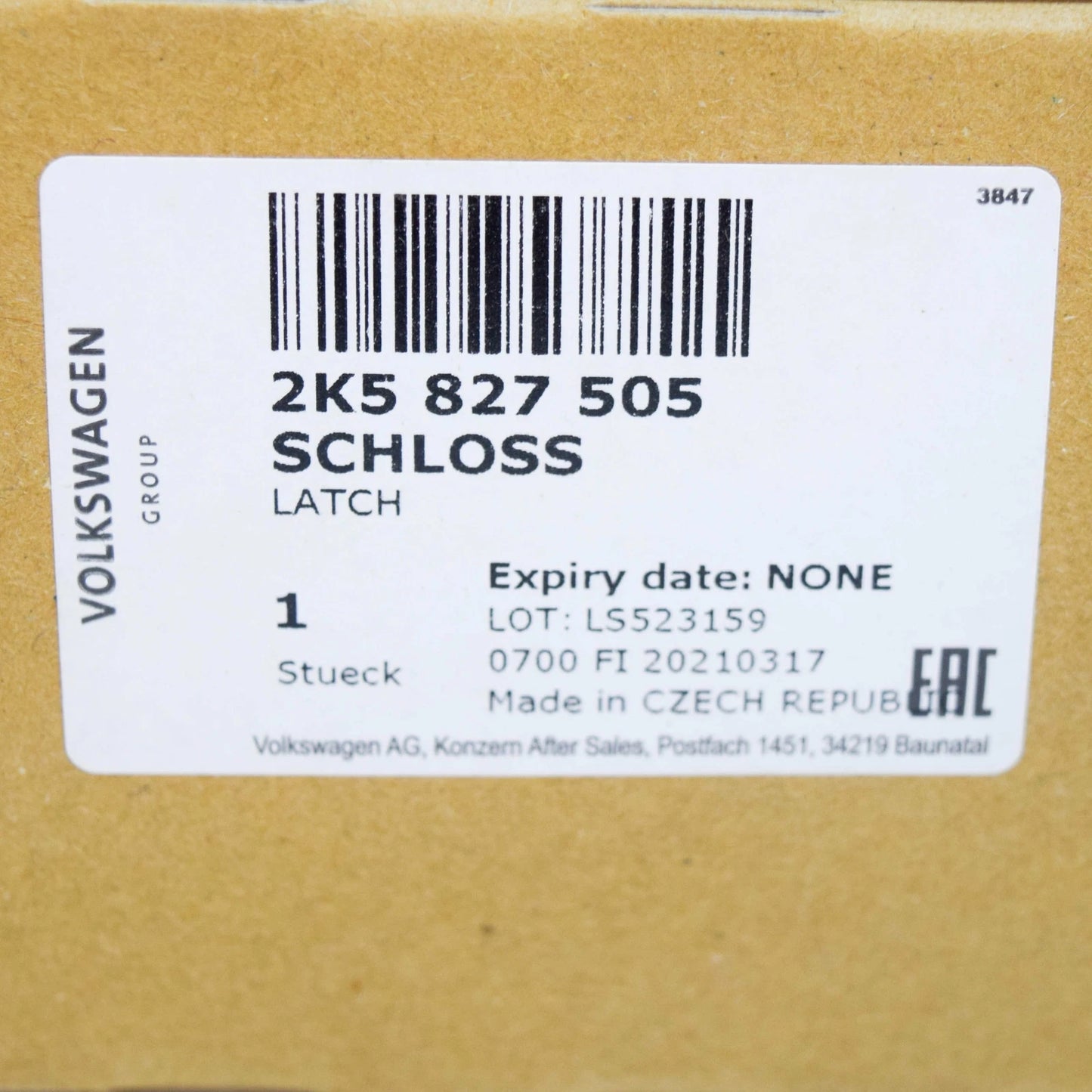 NEW VOLKSWAGEN CADDY 2K TRUNK BOOT LID LOCK 2K5827505