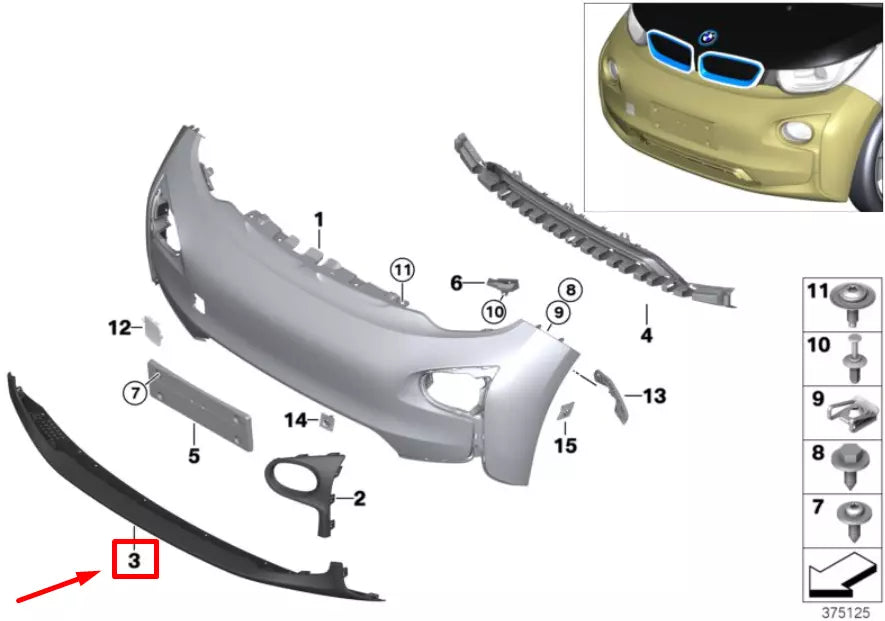 NEW BMW I3 I01 FRONT BUMPER LOWER TRIM COVER 51117296817 7296817 ORIGINAL