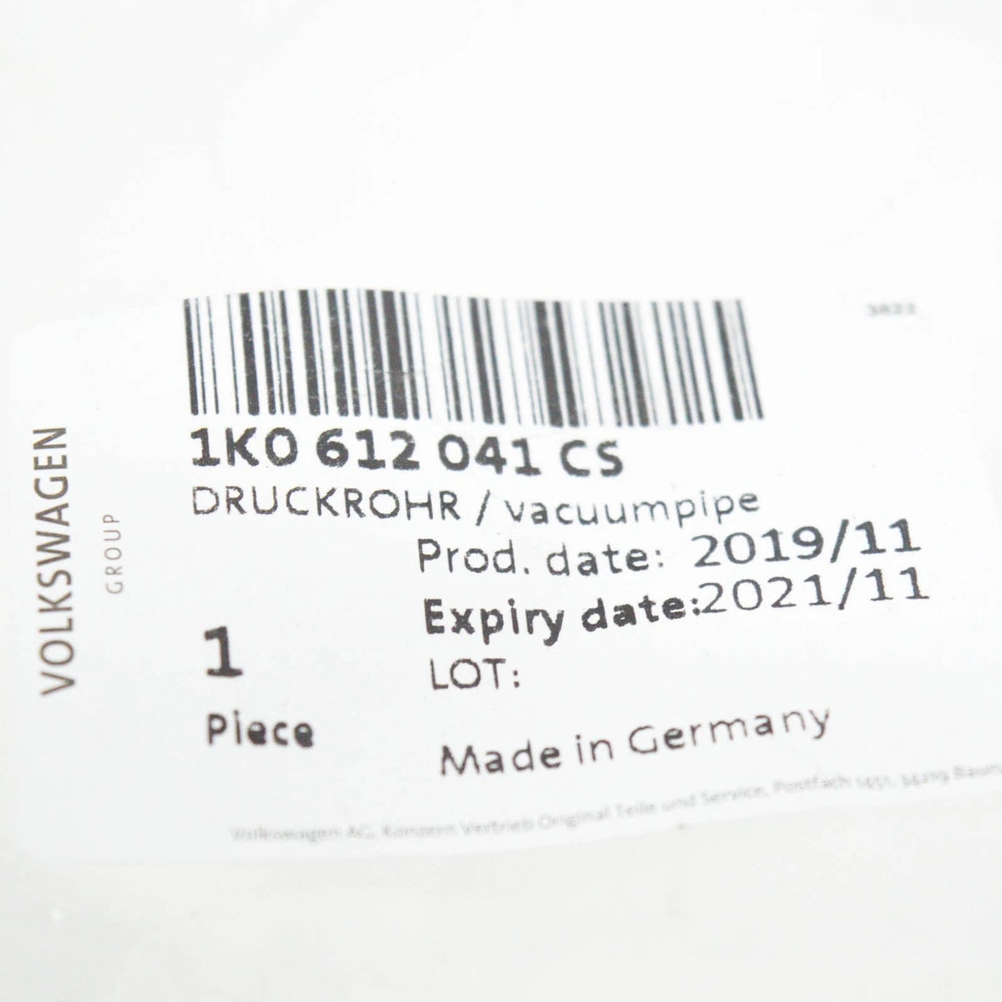 NEW AUDI A3 SPORTBACK 8P VACUUM PIPE WITH NON-RETURN VALVE 1K0612041CS ORIGINAL