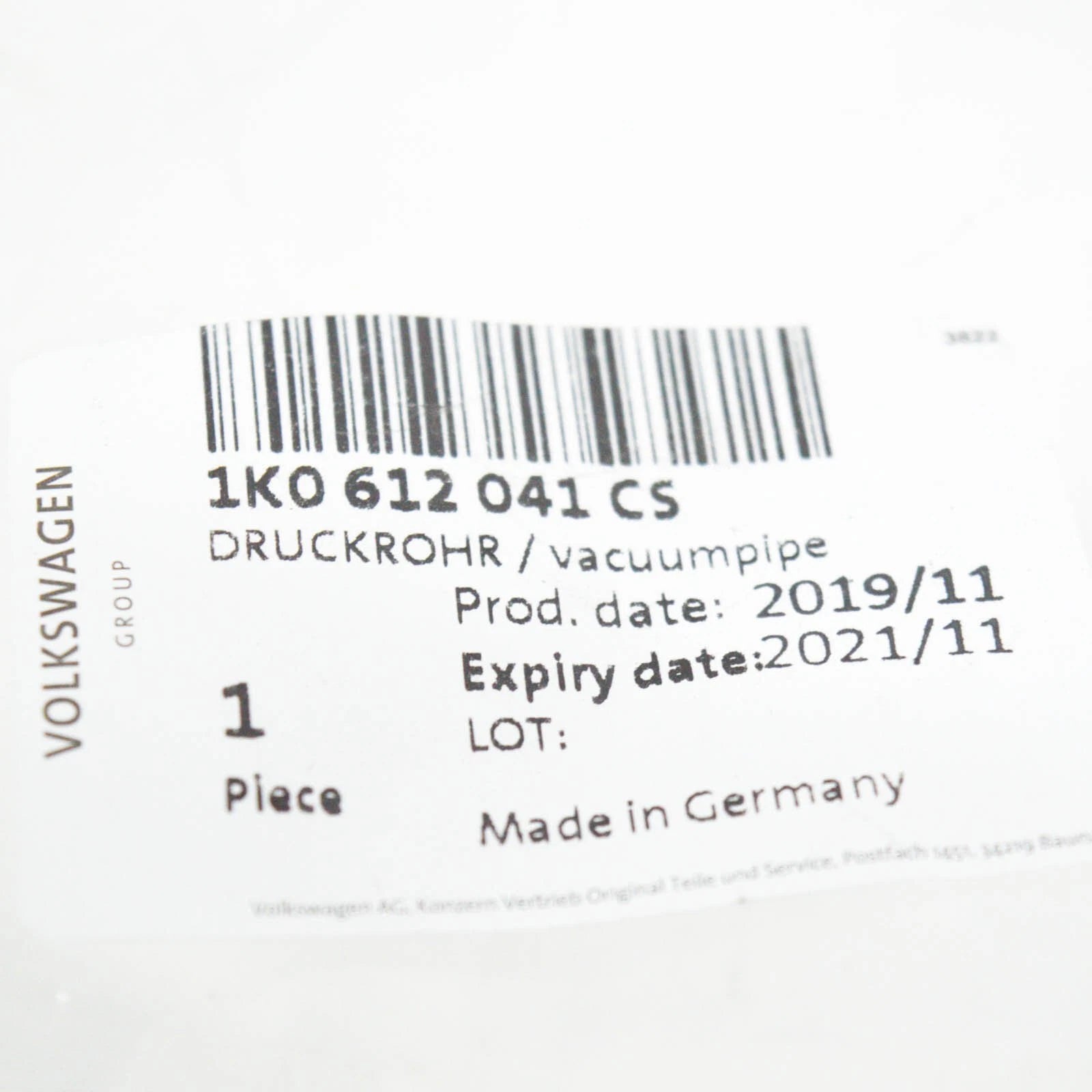 NEW AUDI A3 SPORTBACK 8P VACUUM PIPE WITH NON-RETURN VALVE 1K0612041CS ORIGINAL