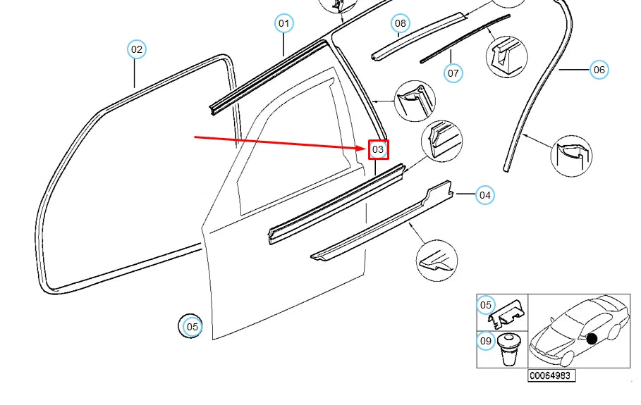 NEW BMW 3 COMPACT E36 FRONT RIGHT WINDOW INNER CHANNEL COVER 51218146240