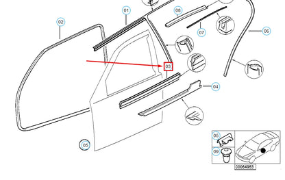 NEW BMW 3 COMPACT E36 FRONT RIGHT WINDOW INNER CHANNEL COVER 51218146240