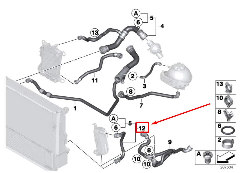 NEW BMW 3 F30, F80 FRONT LEFT RADIATOR HOSE 7600554 17127600554 ORIGINAL