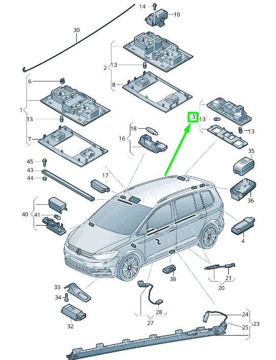 new volkswagen tiguan ad mk2 rear reading interior light 5g0947291jqav original